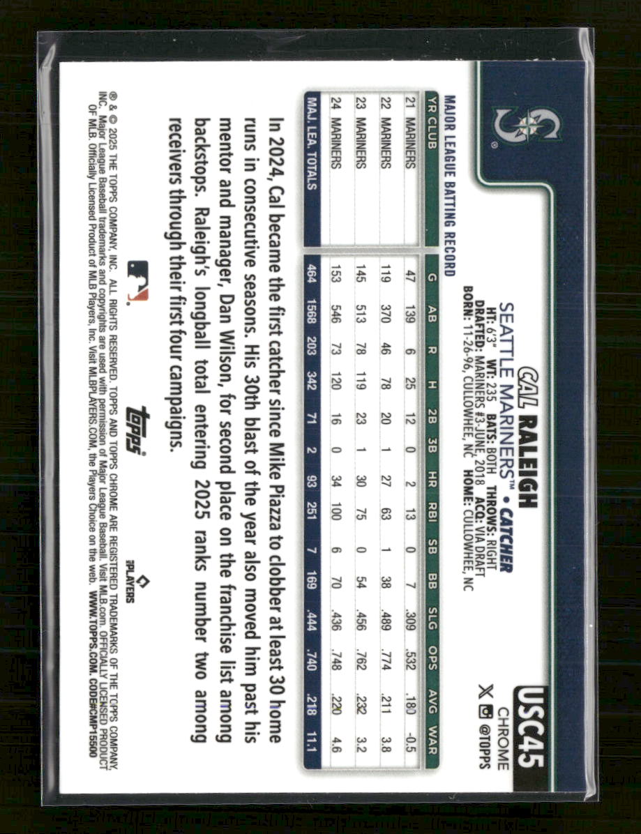2025 Topps Chrome Update Blue Lava Refractors Cal Raleigh #/150 #USC45b