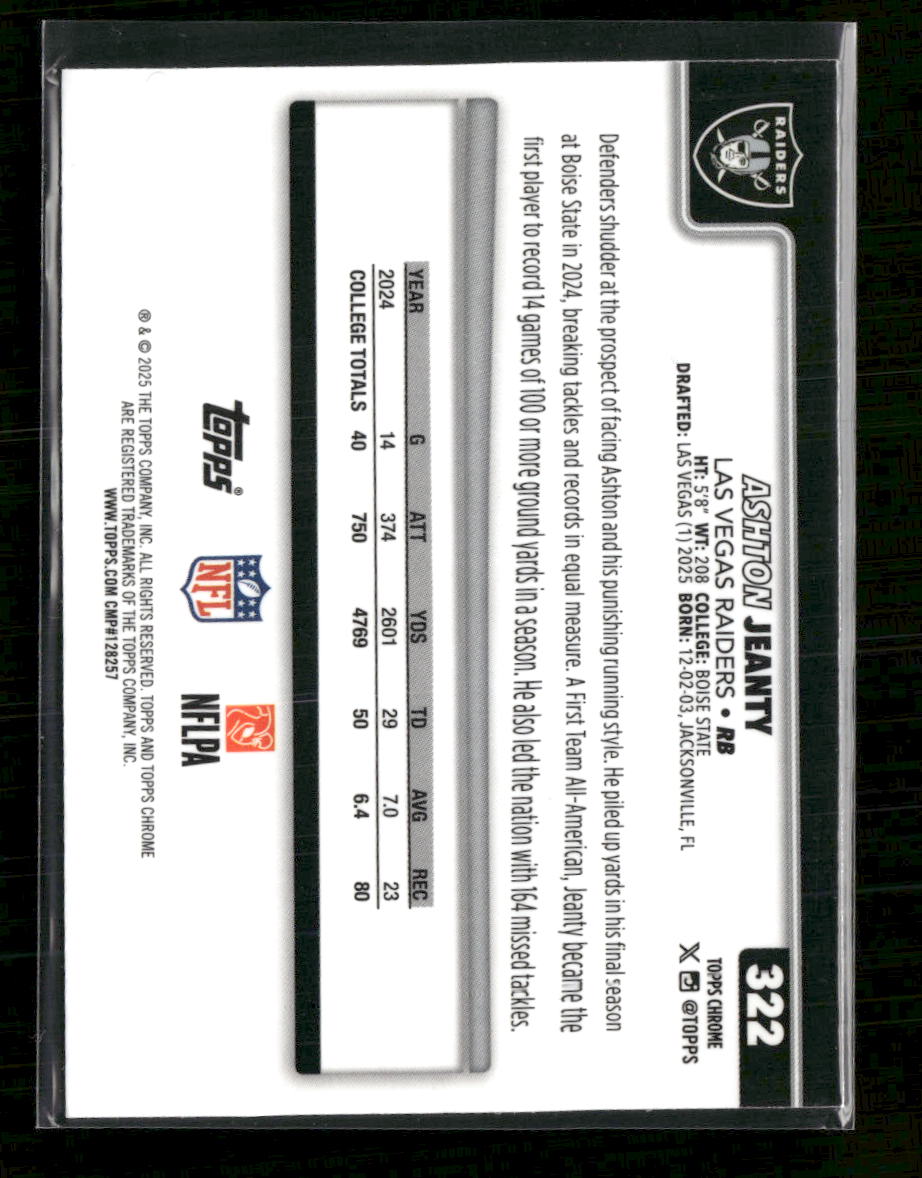 2025 Topps Chrome X-Fractor Ashton Jeanty Rookie #322