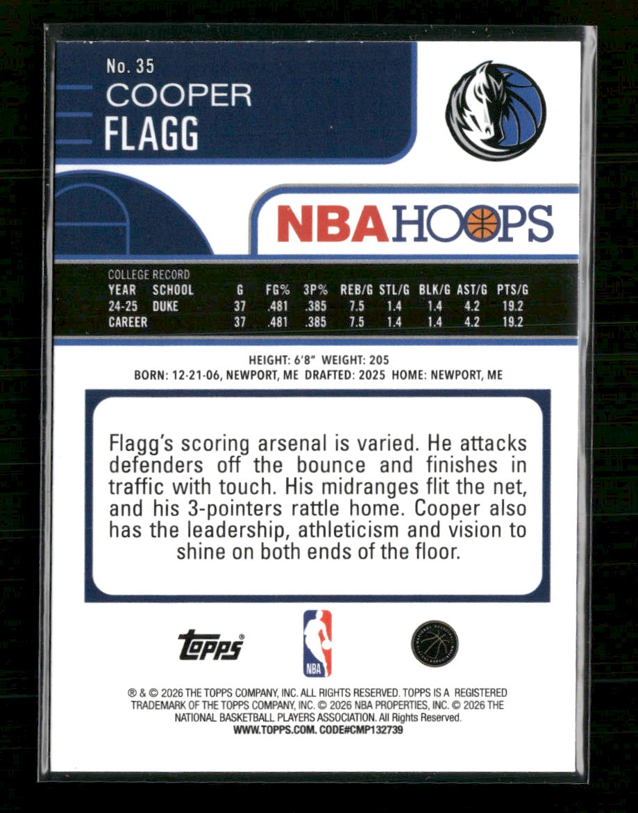 2025-26 Hoops Cooper Flagg Rookie #35
