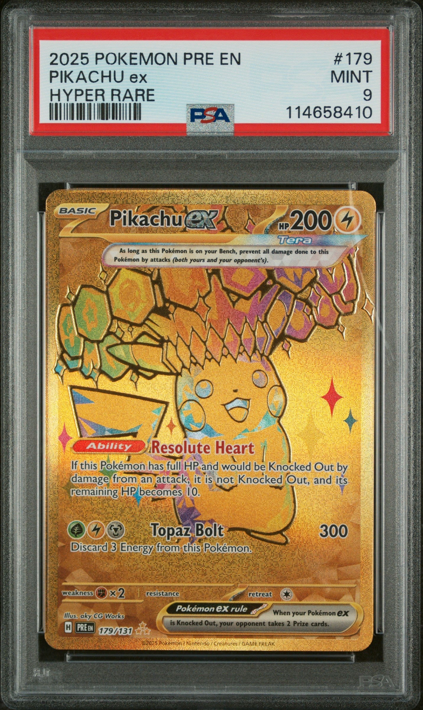 2025 Pokemon Pre En-Prismatic Evolutions Hyper Rare Pikachu Ex 9 PSA #179