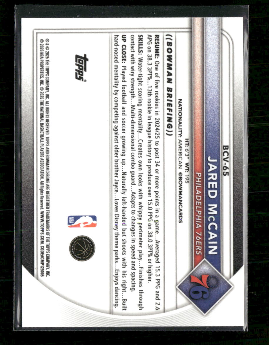 2025-26 Bowman Chrome Gold Mojo Refractor Jared McCain #/50 #BCV-65