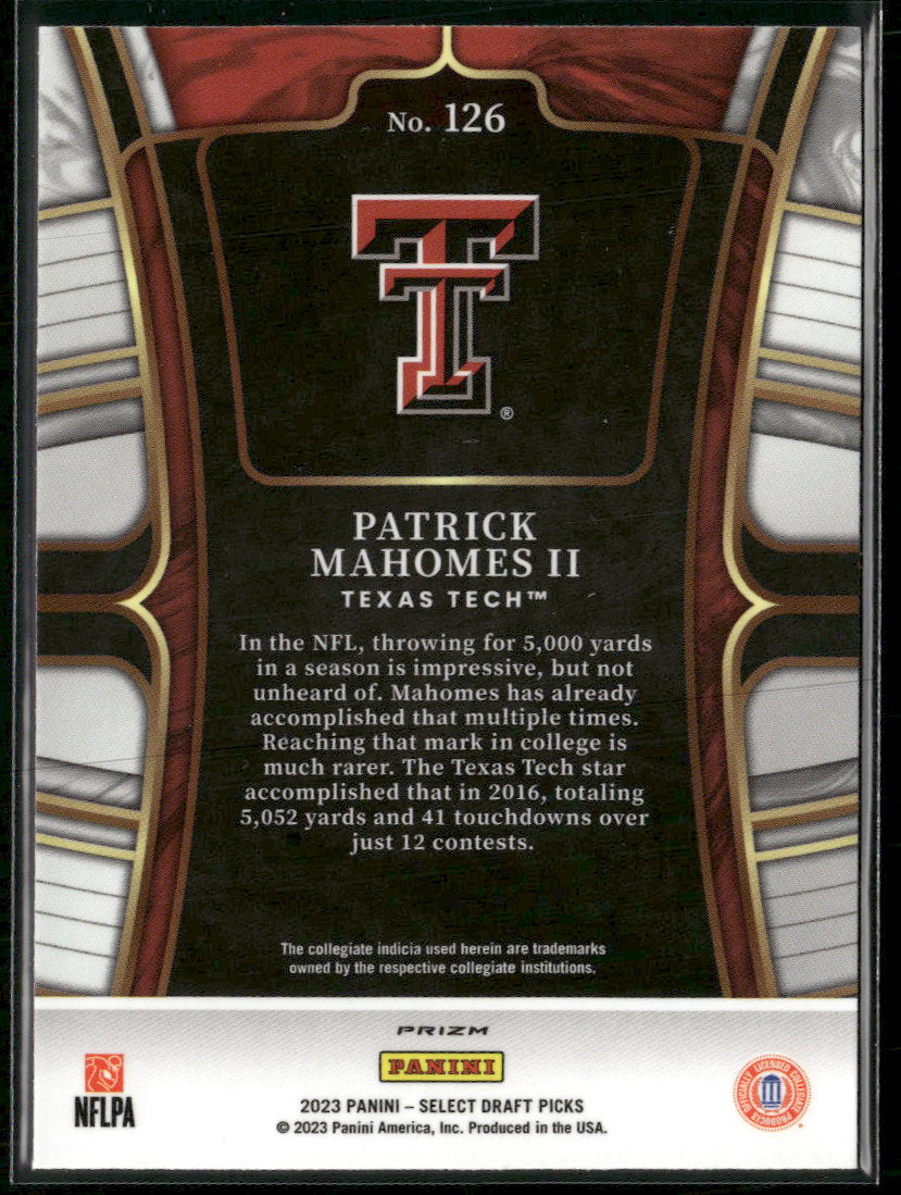 2023 Panini Select Draft Picks White Lazer Prizm Patrick Mahomes II #126