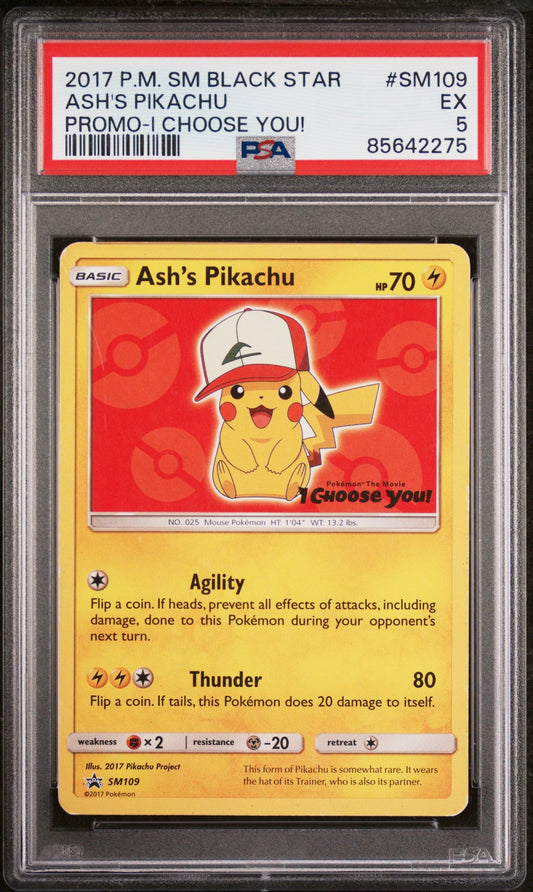 2017 Pokemon Sm Black Star Promo Promo-I Choose You! Ash'S Pikachu 5 PSA #SM109