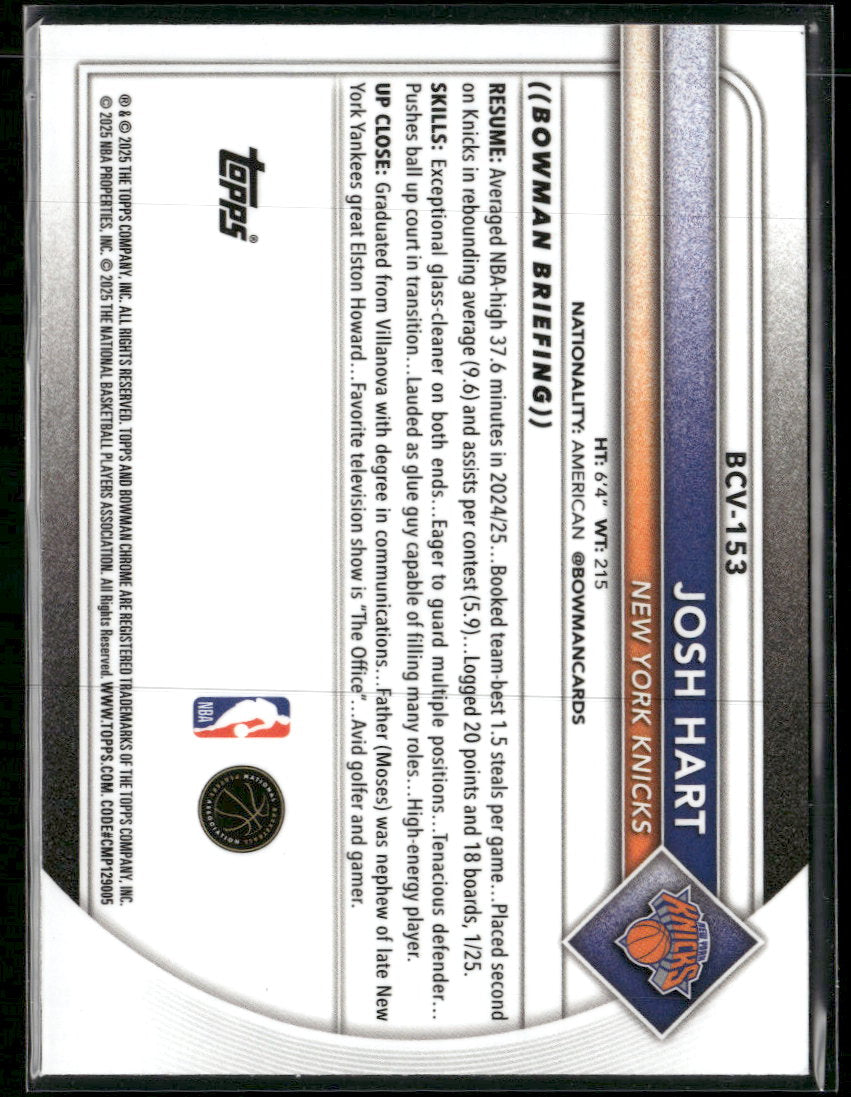 2025-26 Bowman Chrome Blue Shimmer Josh Hart #/150 #BCV-153
