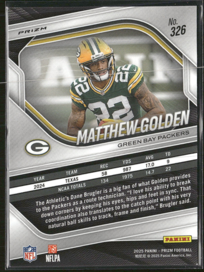 2025 Panini Prizm Black and Blue Checker Matthew Golden #326