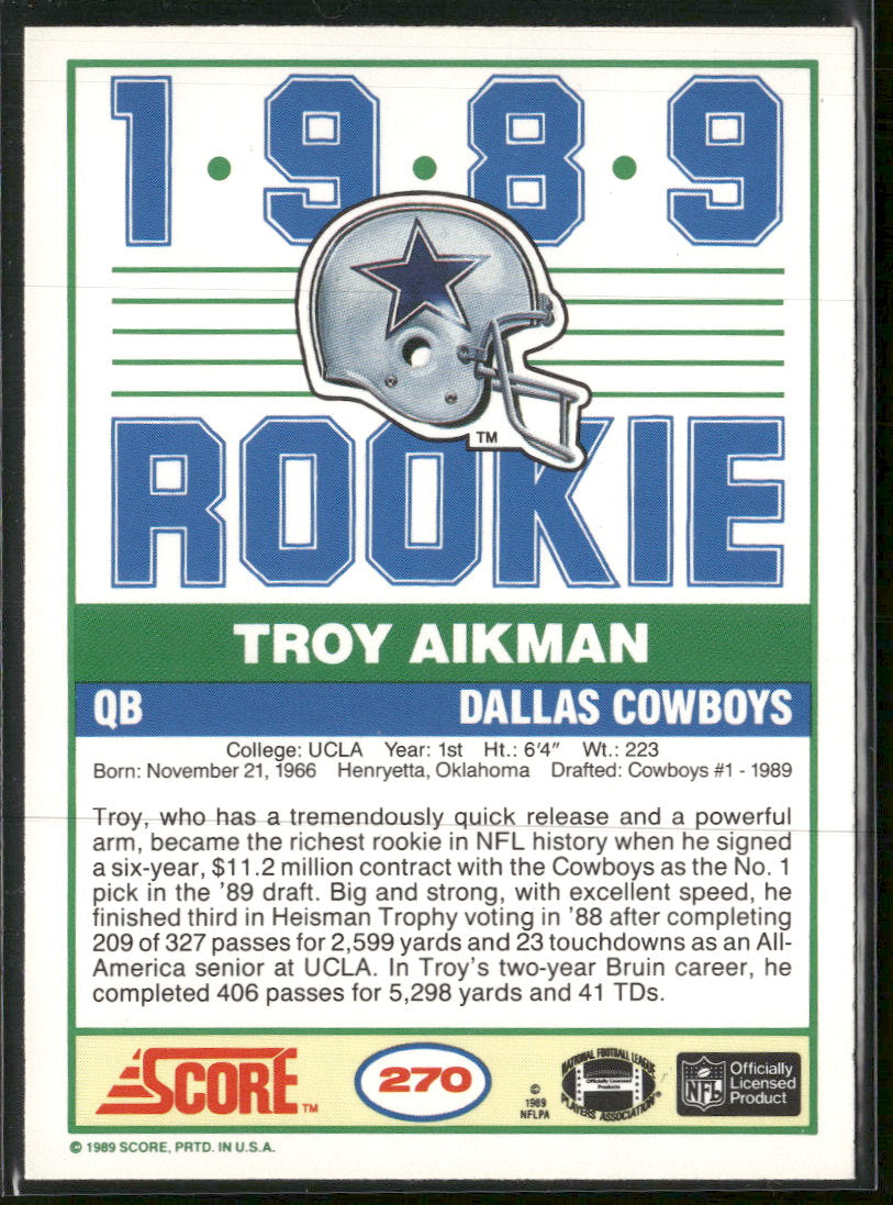 1989 Score Troy Aikman Rookie #270