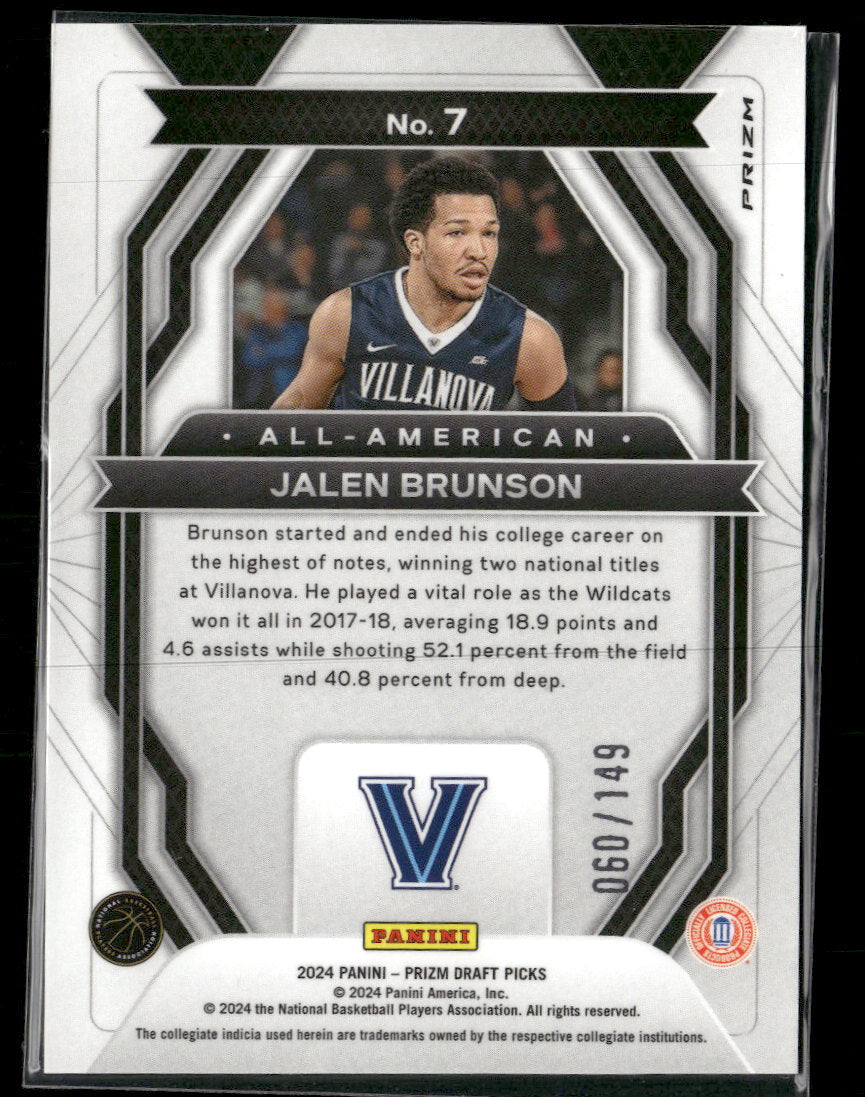2024 Panini Draft Picks All-American Prizms Blue Seismic Jalen Brunson #/149
