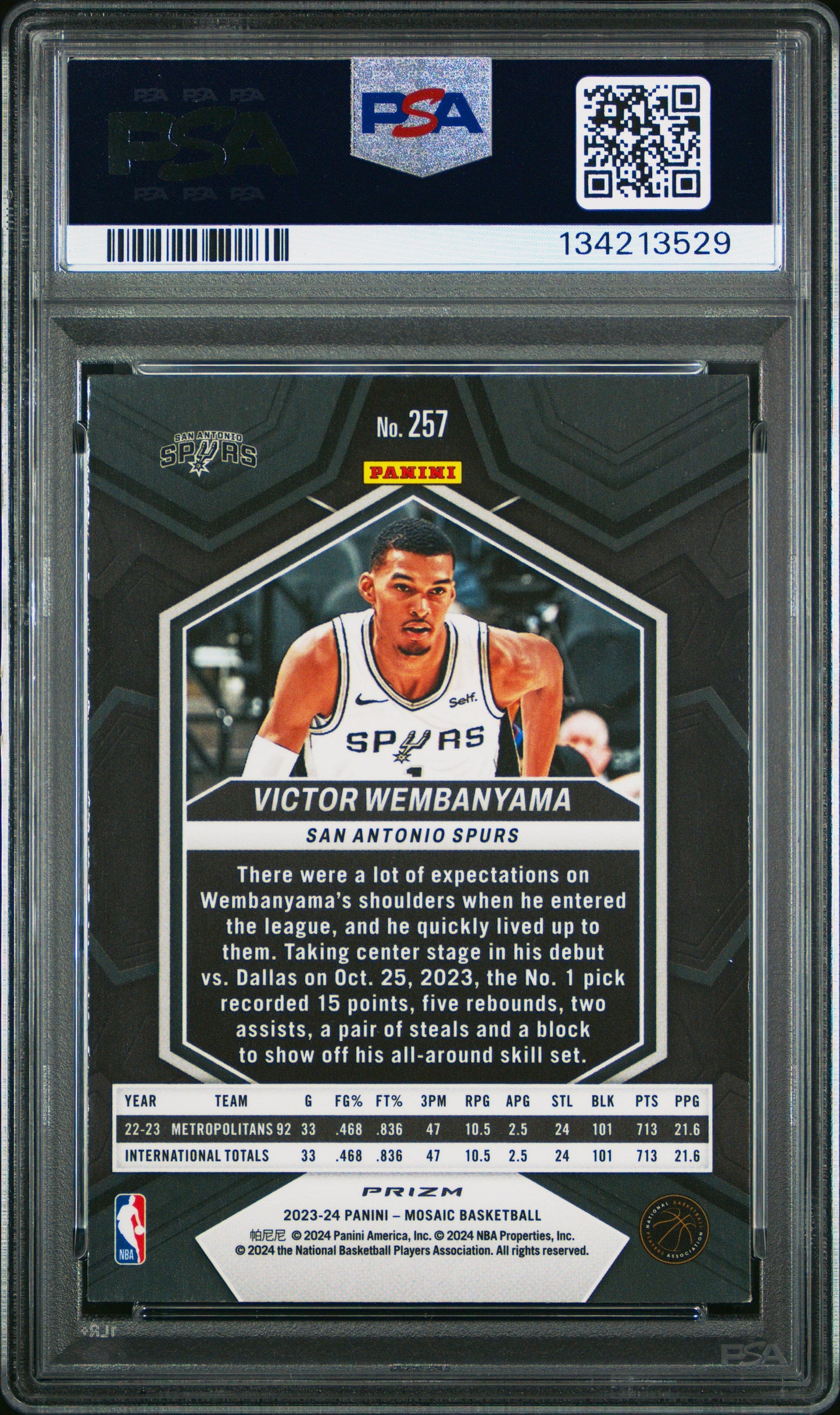 2023 Panini Mosaic Red Victor Wembanyama 8 PSA #257