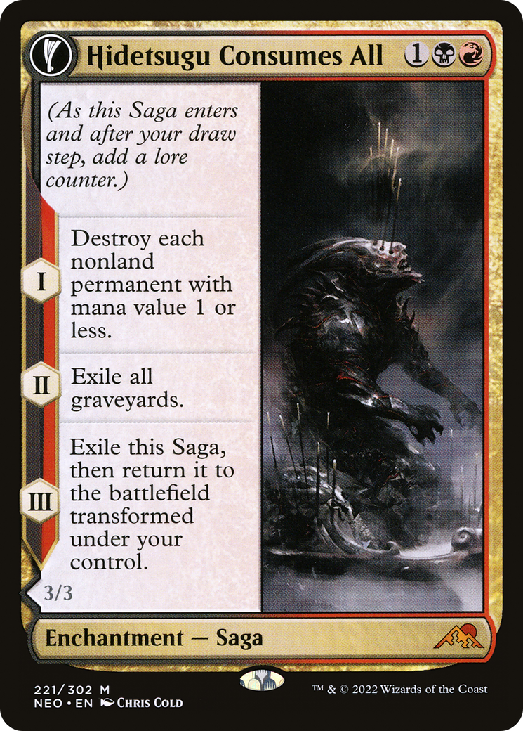 Hidetsugu Consumes All // Vessel of the All-Consuming (NEO-221) - Kamigawa: Neon Dynasty: (fandfc, enchantment) Foil