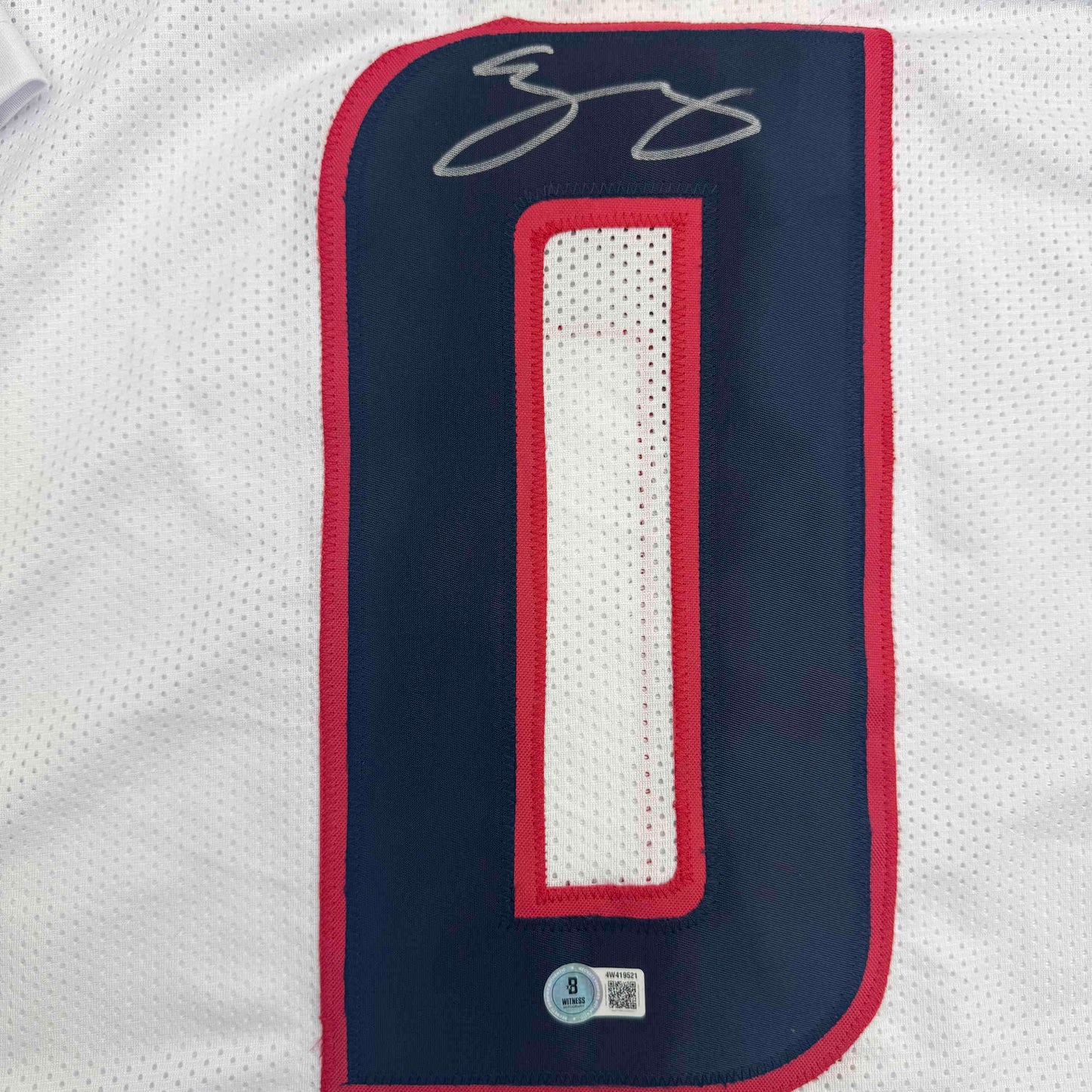 Autographed/Signed Azeez Al Shaair Houston White Football Jersey Beckett BAS COA